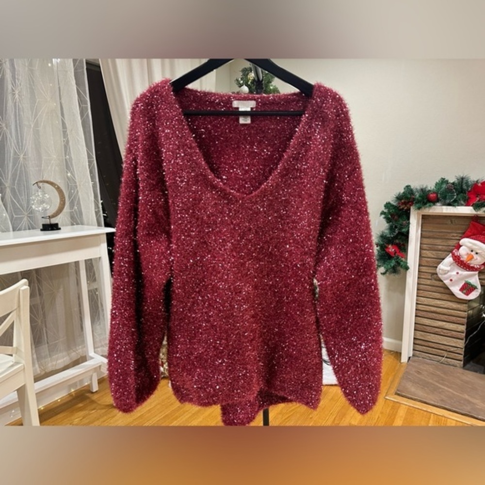 H&M Holiday Radiance: Glittering Red V-Neck Sweater